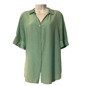 J. Crew 100% Silk Covered Button Short Sleeve Blouse Women’s Size LT/Large Tall